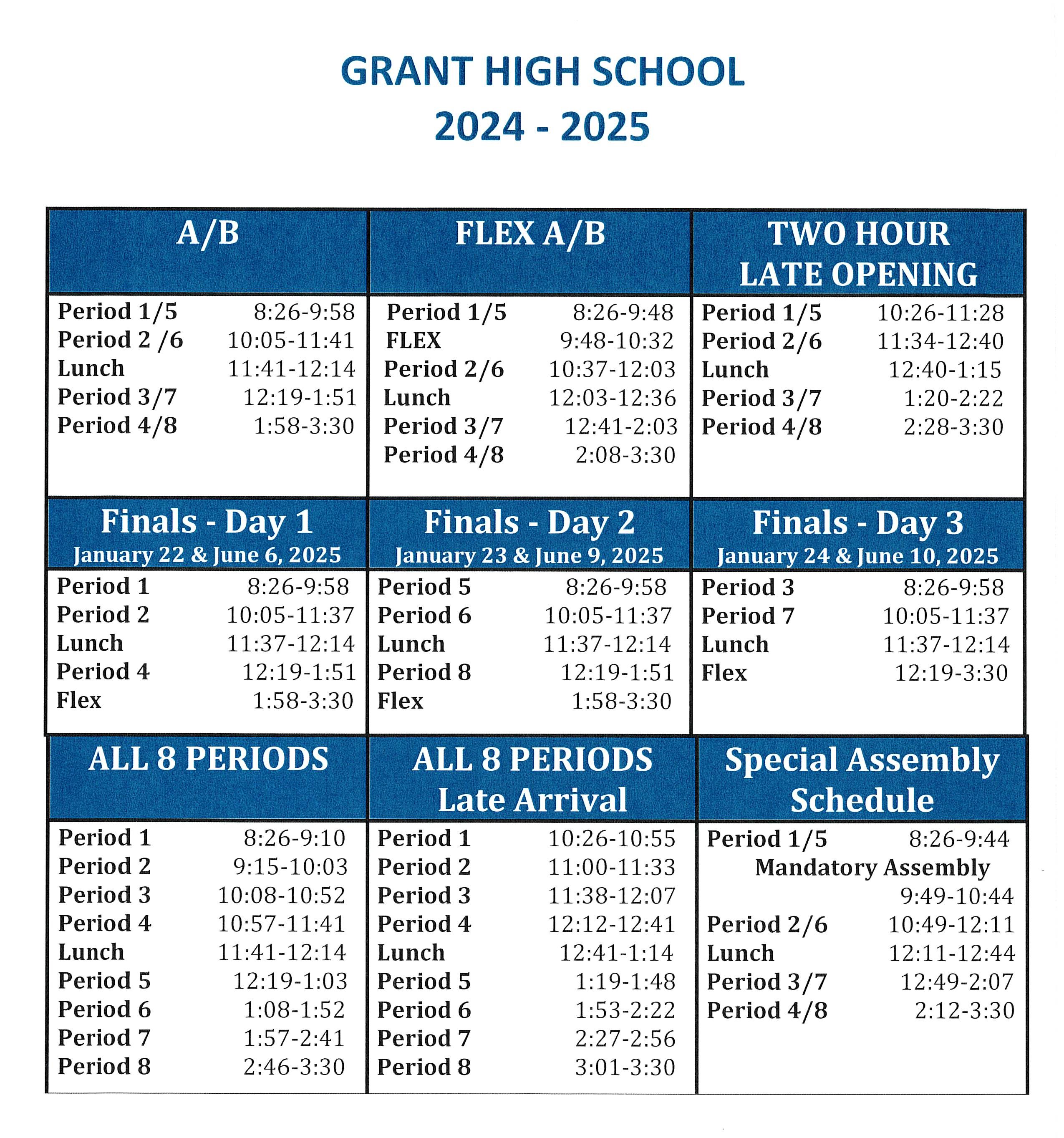 Grant High School A/B Schedule
